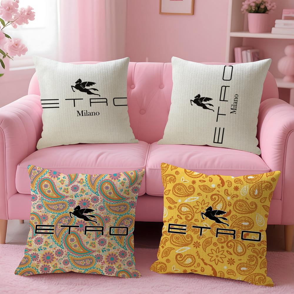 Classic Design E-Etro Cushion Cover Linen Organic Fabric Double-Sided Printing Breathable Pillow Case Sofa Home Decor Gift