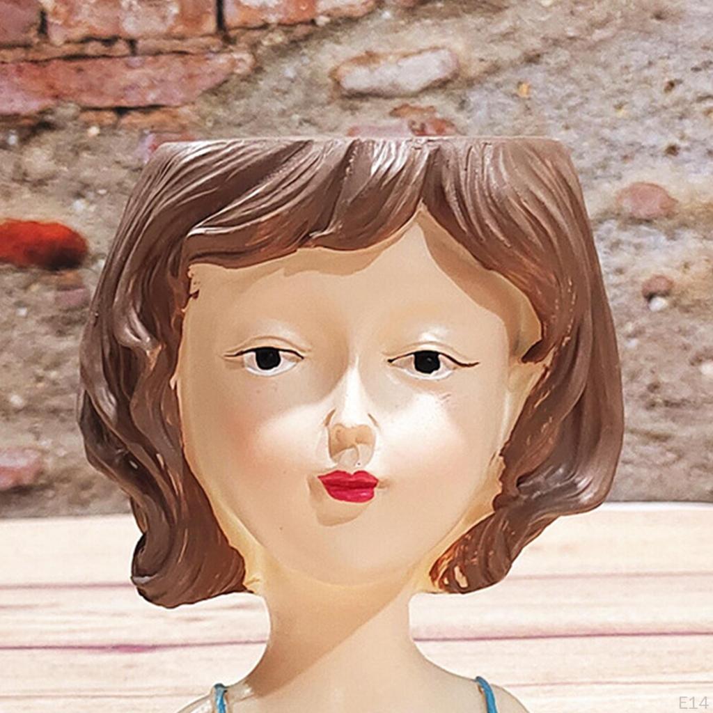 Cute Female Women Girl Head Statue Plant Container Bust Flower Pot Home Cactus Planter indoor e