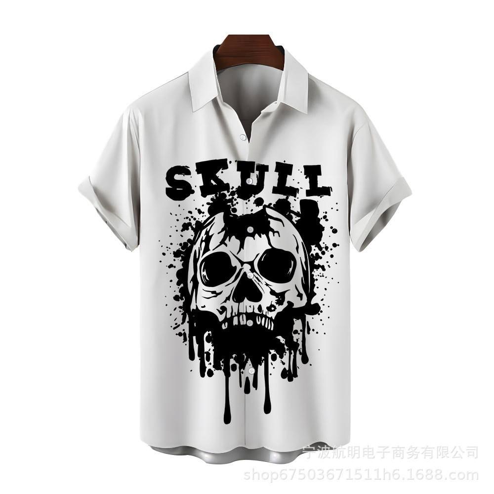 Men Gothic Skull Themed Short Sleeve Casual Shirts