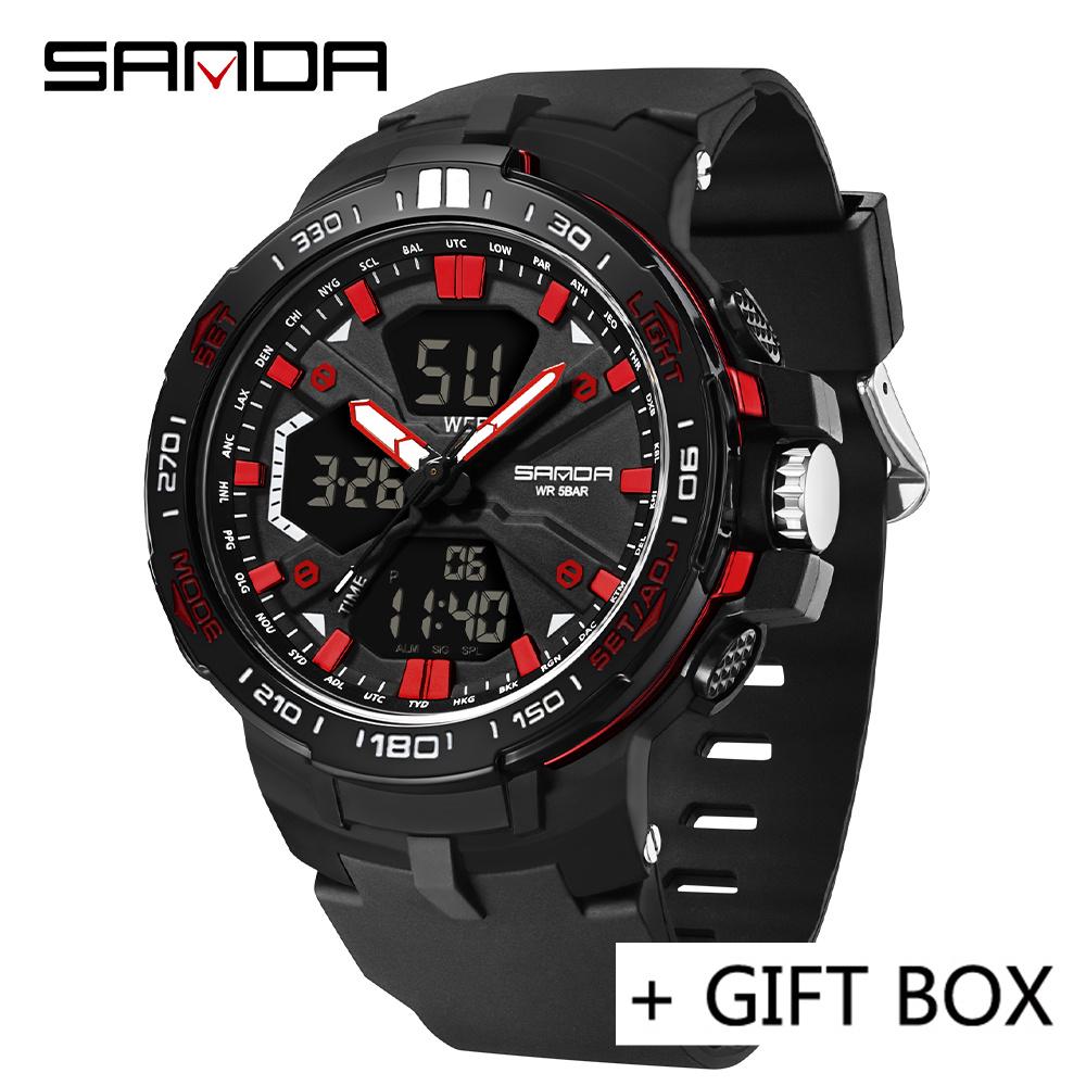SANDA Men Watch Military Sport Quartz Digital LED Wristwatch Top Brand Luxury Stopwatch Waterproof Male Electronic Clock 3333