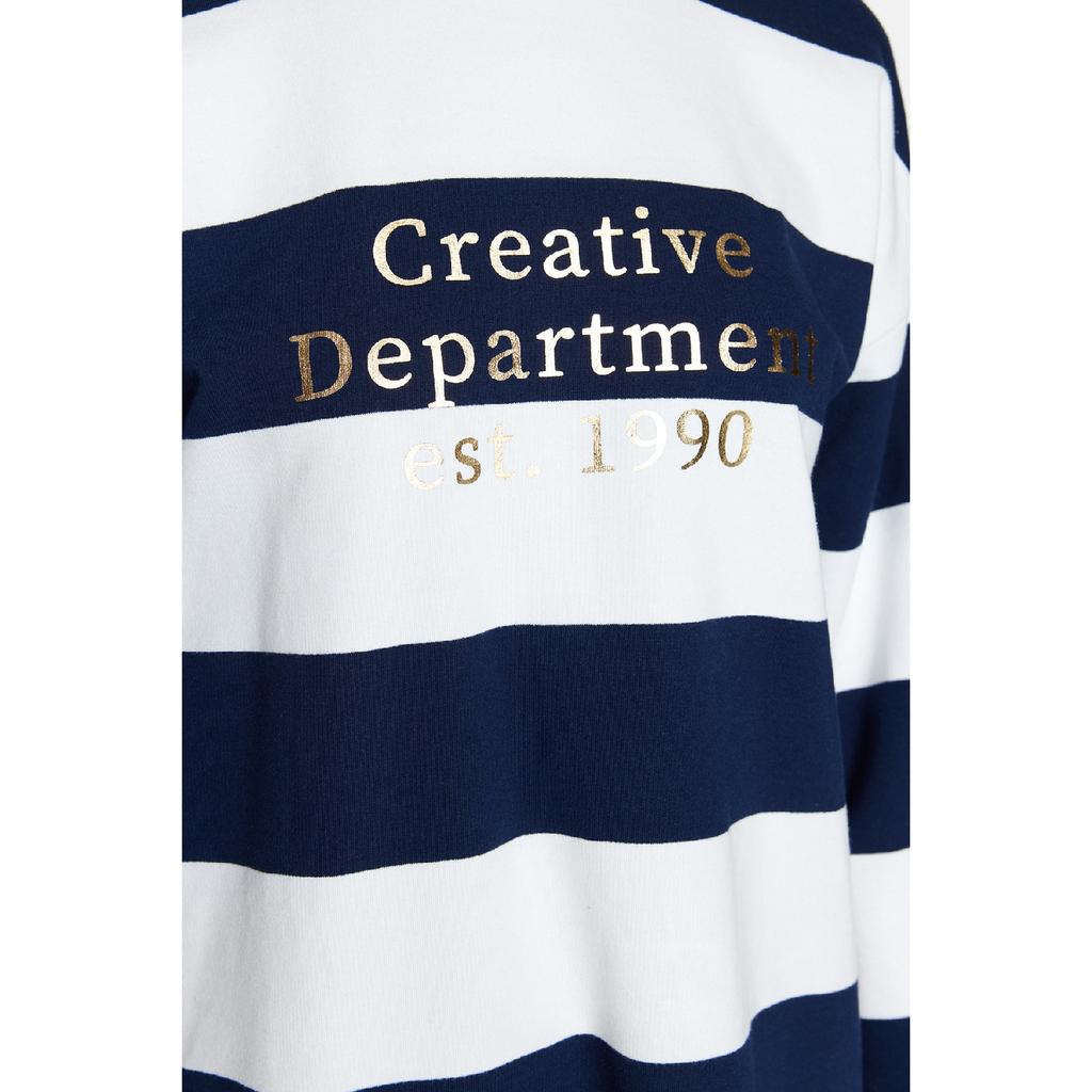 Navy Blue Striped Printed Knitted Tunic Tctss23uk00041