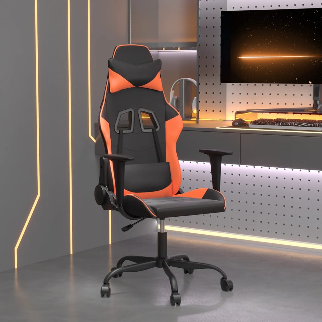 Gaming Chair with Massage Function Black and Orange Faux Leather