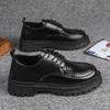 Men's Leather Shoes New Thick Platform Old Style Work Spring and Autumn Racing Shoes High Street Low End Men's Casual Shoes