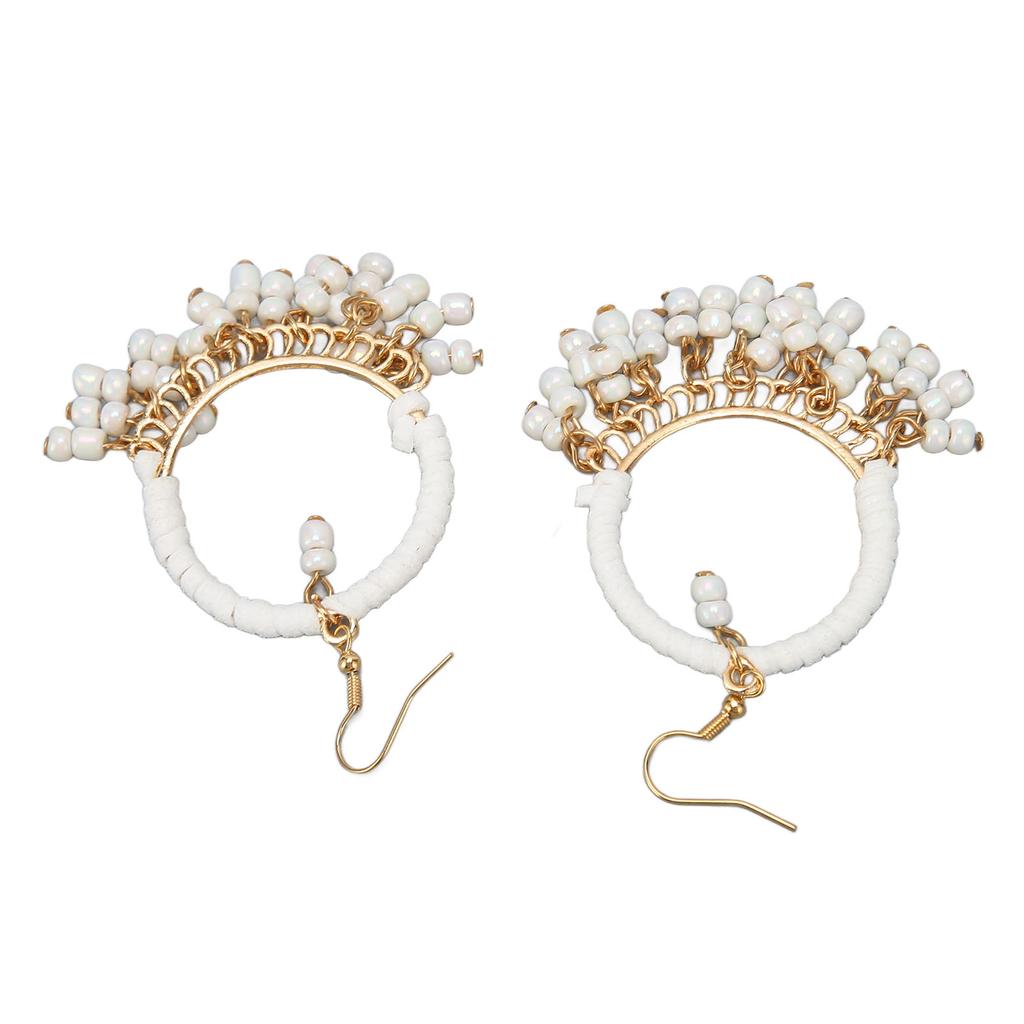 Women Beaded Tassel Earrings Stylish Alloy Long Hoop Beaded Dangle Earrings for Daily Wear Long Beaded Tassel Earrings