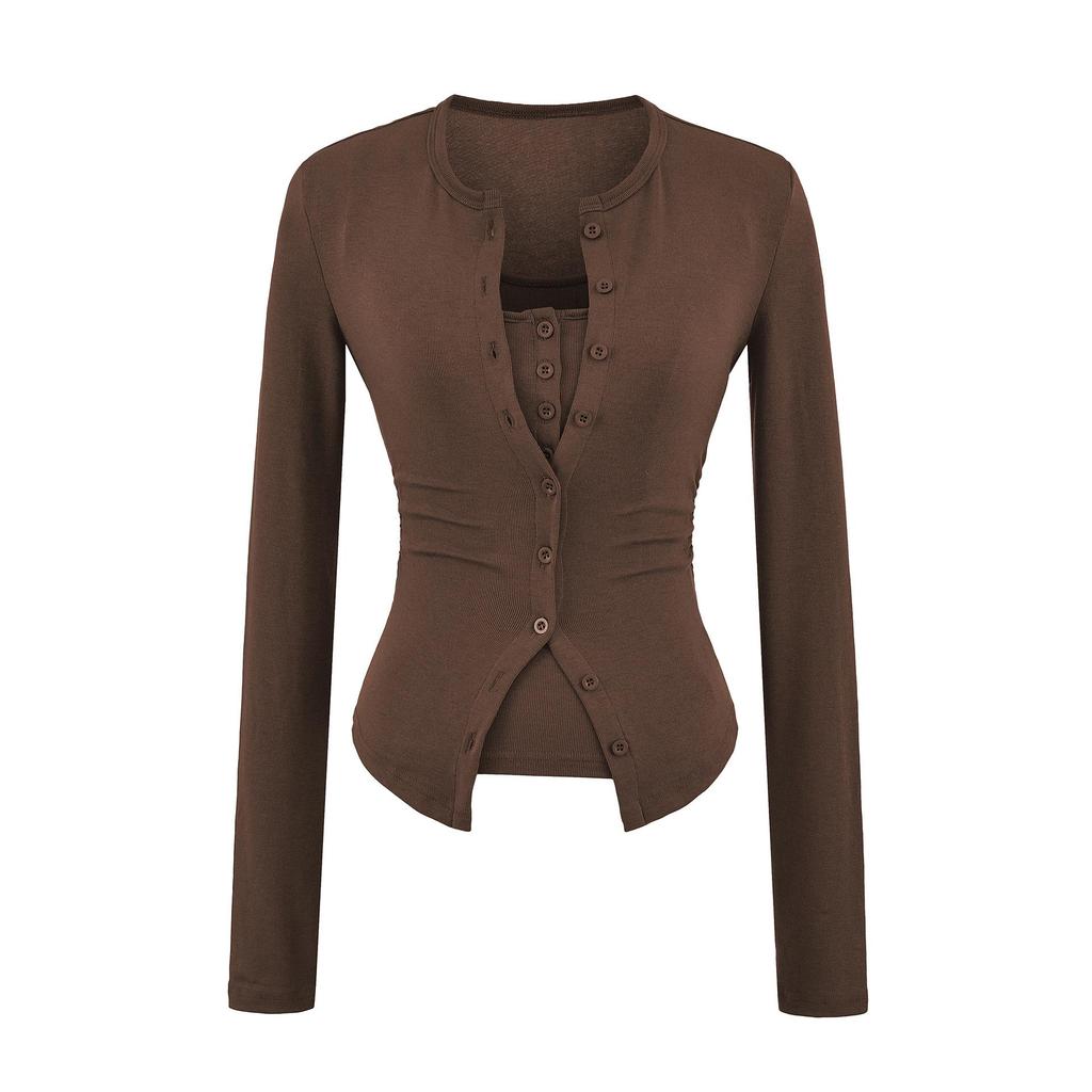 Women's Slim Fit Knit Cardigan & Camisole Set: Round Neck, Long Sleeve, Autumn Layering