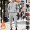 American-style Autumn/Winter Men's Loose-Fit Thermal Fleece-Lined Minimalist Casual Crewneck Sweatshirt and Trousers Set