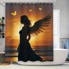 Angel Silhouette At Sunset Waterproof Shower Curtain