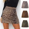 Women's High Waist Mini Skirt A Line Streetwear Leopard Print Skirt Suede Bodycon Skirt