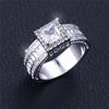 Luxury Female White Square Round Zircon Stone Ring Dainty CopperColor Wedding Jewelry For Women