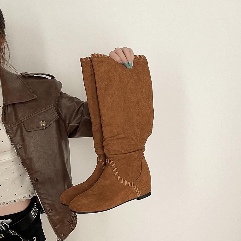 

2025 новая модная комбинированная повседневная обувь на круглом носке, женские осенне-зимние ретро европейские и американские модные ботинки на платформе, стройнящие 35 верблюд