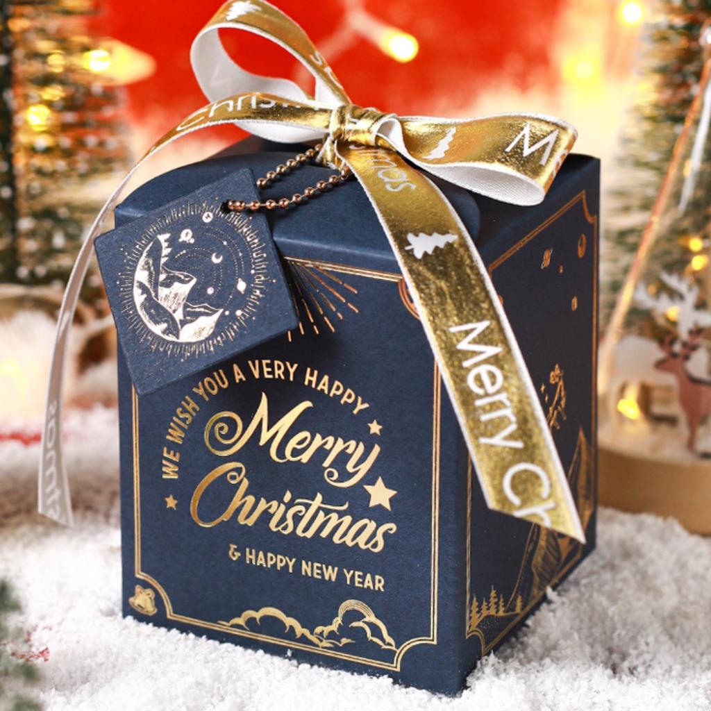 Christmas Apple Box Square Red Green Blue Xmas Eve Gift Packaging Box Dessert Fruit Candy Box for Home New Year Party Supplies
