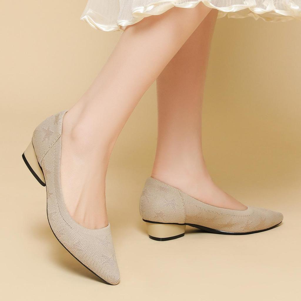 Pointed Toe Shallow Mouth Fabric Flat Bottom Women's Leopard Knitted Soft Bottom Large Shoes Size 34-43