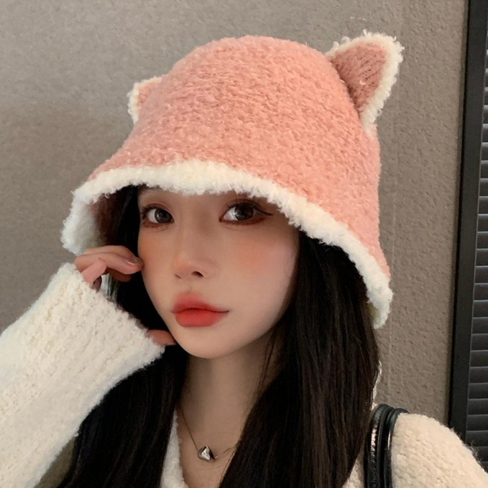 

Keep Warm Knitted Hats Soft Plush Women s Hat Fashion Bucket Hat Autumn розовый