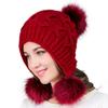 Women Knitted Cap Warm Woolen Hat with Plush Fuzzy Balls for Autumn Winter