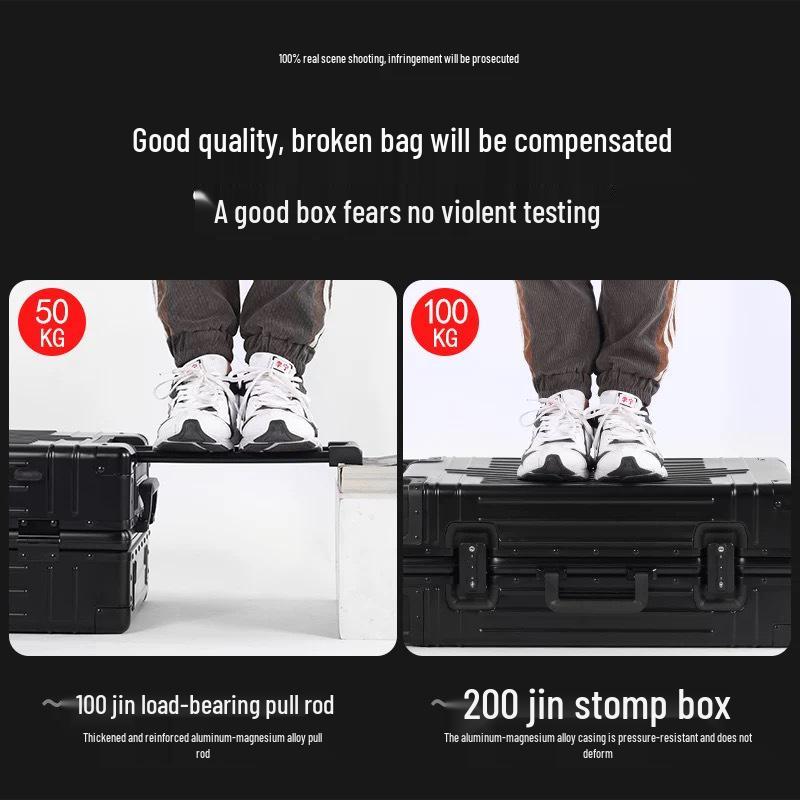 Aluminum-Magnesium Alloy Trolley Case: Universal Wheeled Luggage in 20”, 24”, 26”, 29” for Men and Women—Hard Shell Travel Suitcase