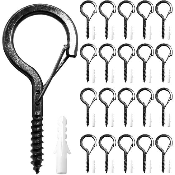 20 PCS Gold Round Q Hanger Hooks with Safety Buckle, Anti - Slip Screw Hooks for Hanging Holiday Decor, Bird Feeders, Lanterns, 2.2 Inches чёрный