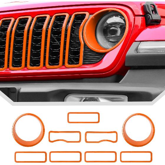 

JeCar Grill Inserts for Jeep Wrangler JL JLU 2024 2025+ Grill Covers & Headlight Covers Trim Kit Accessories (Red) оранжевый