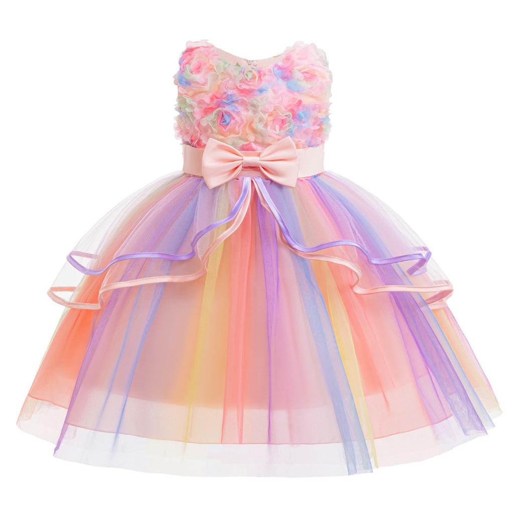 Cross-border foreign trade unicorn flower girl princess dress colorful cake dress dress host high-end dress BB02