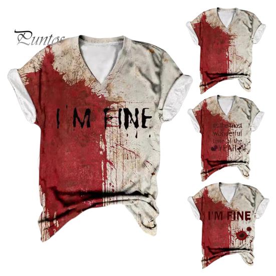 Dámské tričko s výstřihem do V Krátký rukáv Horor Halloween Tričko s krevním potiskem Tričko Tenké Pružné Cosplay Festivaly Pulovry