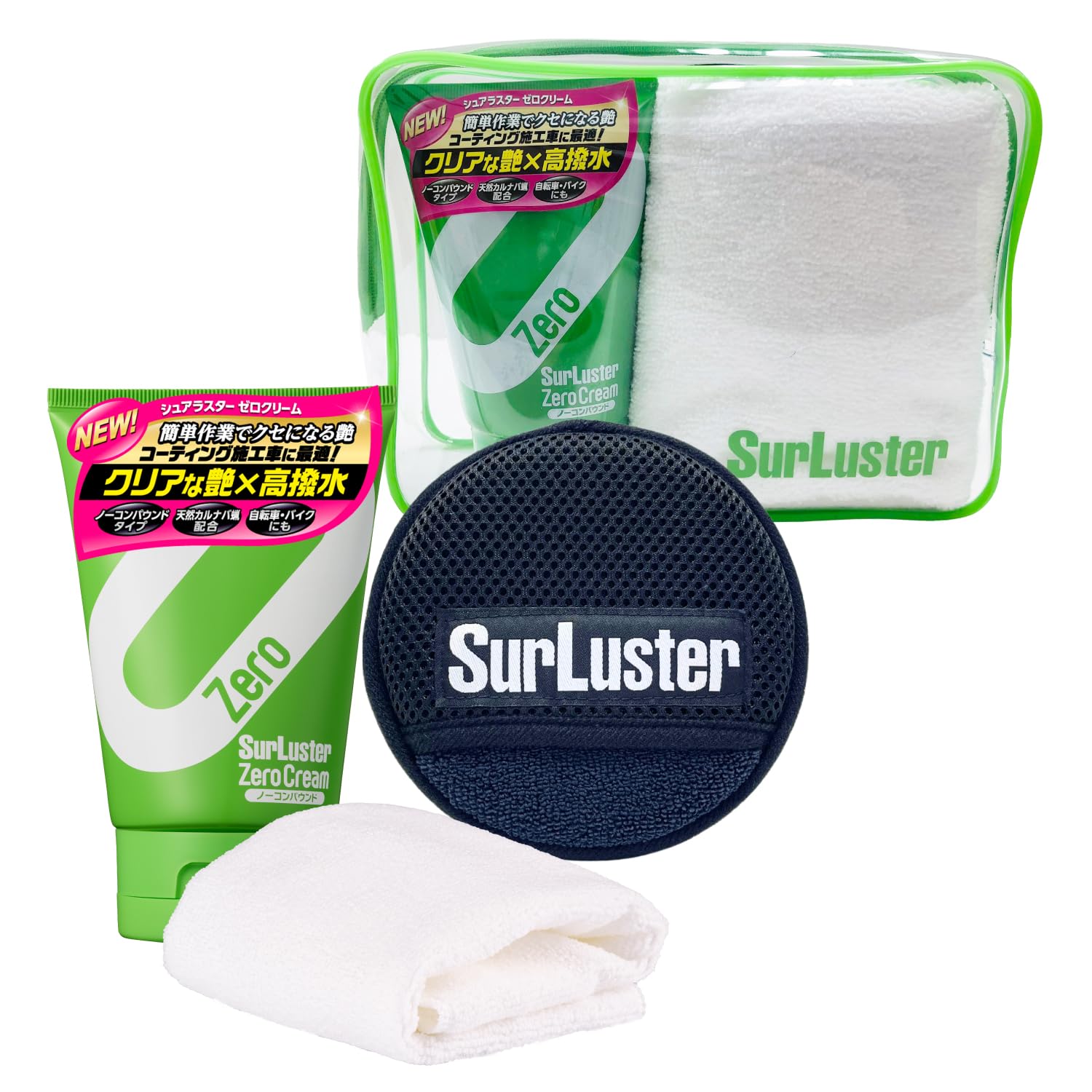 

SurLuster Zero Cream [No Compound] Wax Pad Set with Pouch and Cloth, Removes Water Scale and Minor Scratches, Natural Carnauba Wax for a Glossy, Shiny