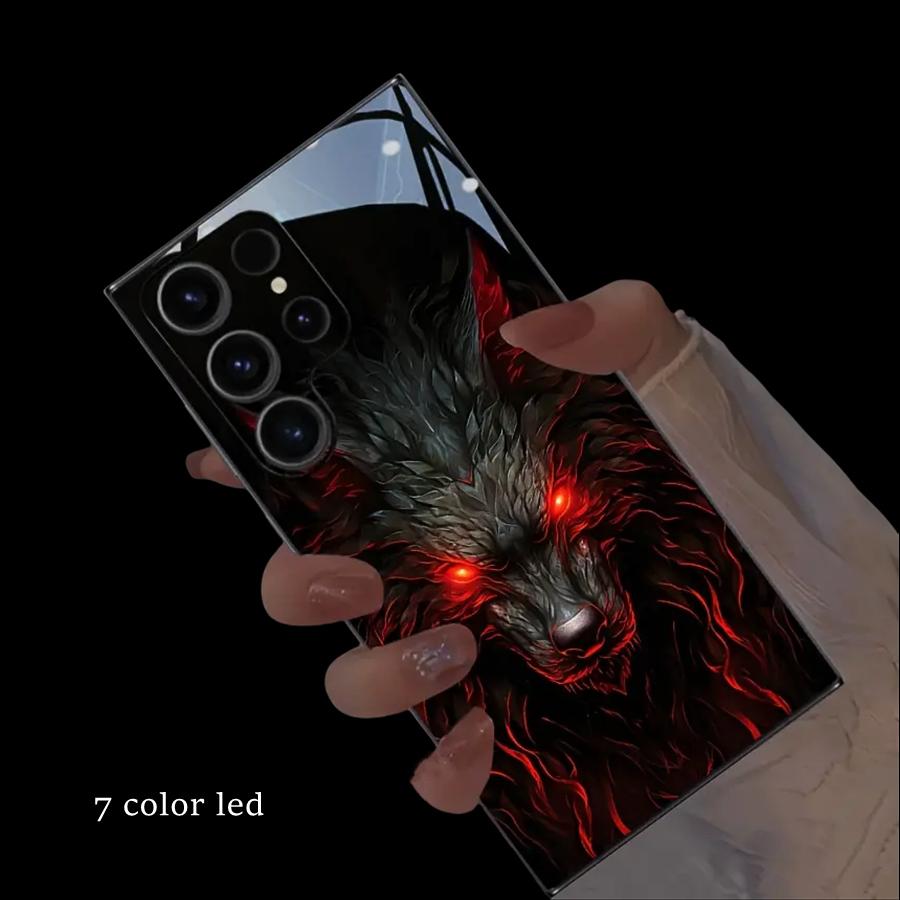 Triangle Geometric Luminous Phone Cover For Samsung S24 S23 S22 Ultra S21 S20 FE A72 A53 A50 Sound-Control Light Up Glass Case