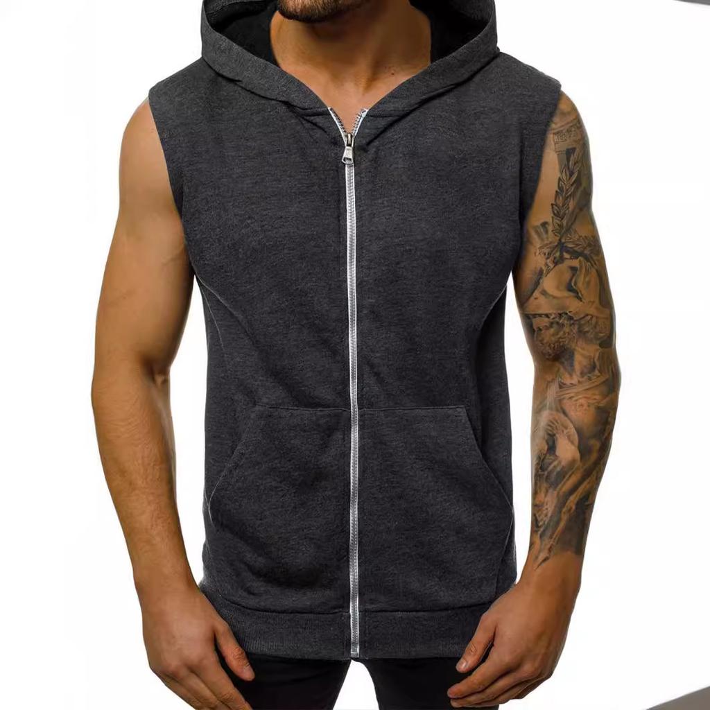 Men's Summer Slim Fashion Fitness Sports Sleeveless Vest Hooded Cardigan Jacket