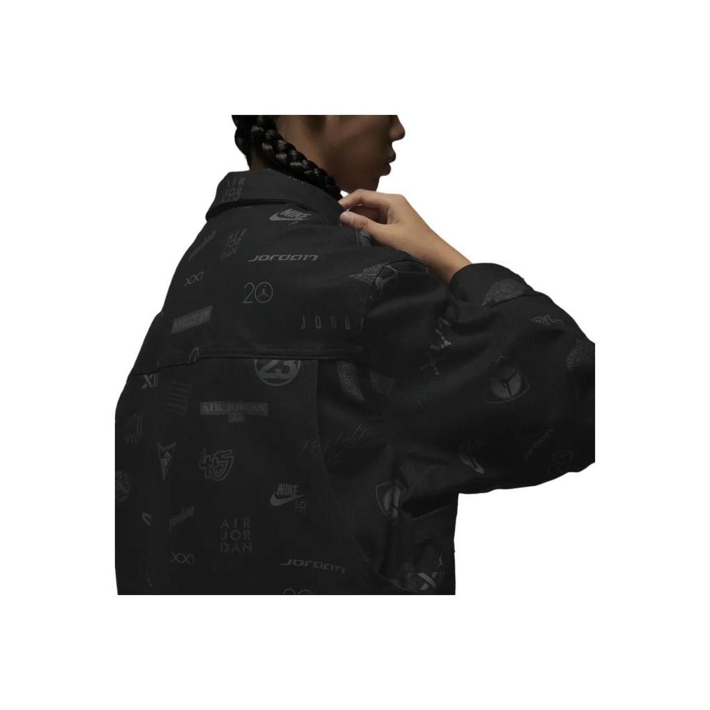 Jordan Bedruckte Locker geschnittene Jacke im Hemd-Stil Langarm Damen Oberbekleidung Schwarz DX0385-010