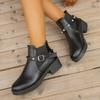 Ladies Shoes  Brand Slip-on Women's Boots Fashion Belt Buckle Round Toe Office and Career New Rivet Best Seller Ankle Boots