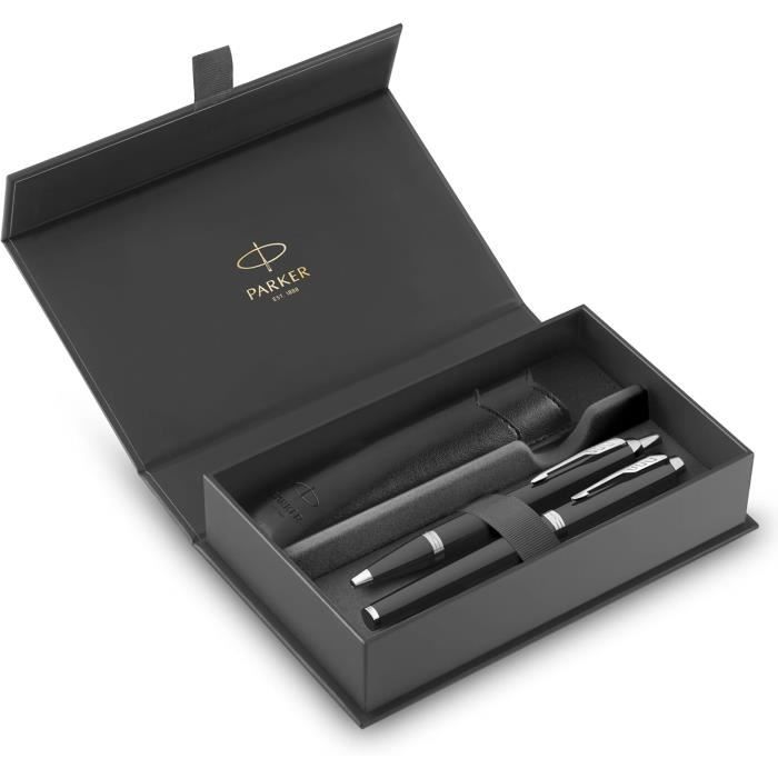 Coffret Cadeau - PARKER - IM Duo - Stylo Plume Et Bille - Finition Laquée Noire - Pointe Moyenne