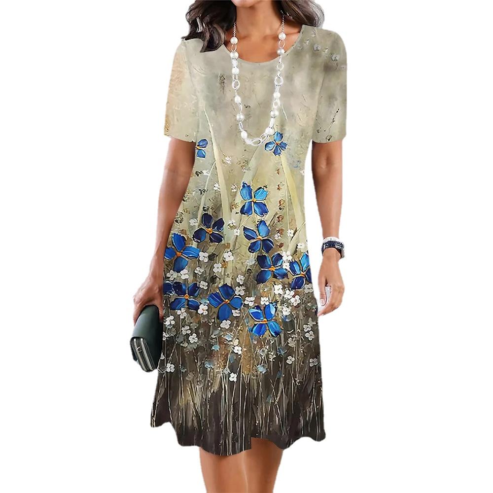 YYFS Kadın Modası Yaz İlkbahar Kısa Kollu O-Boyun Günlük Elbiseler