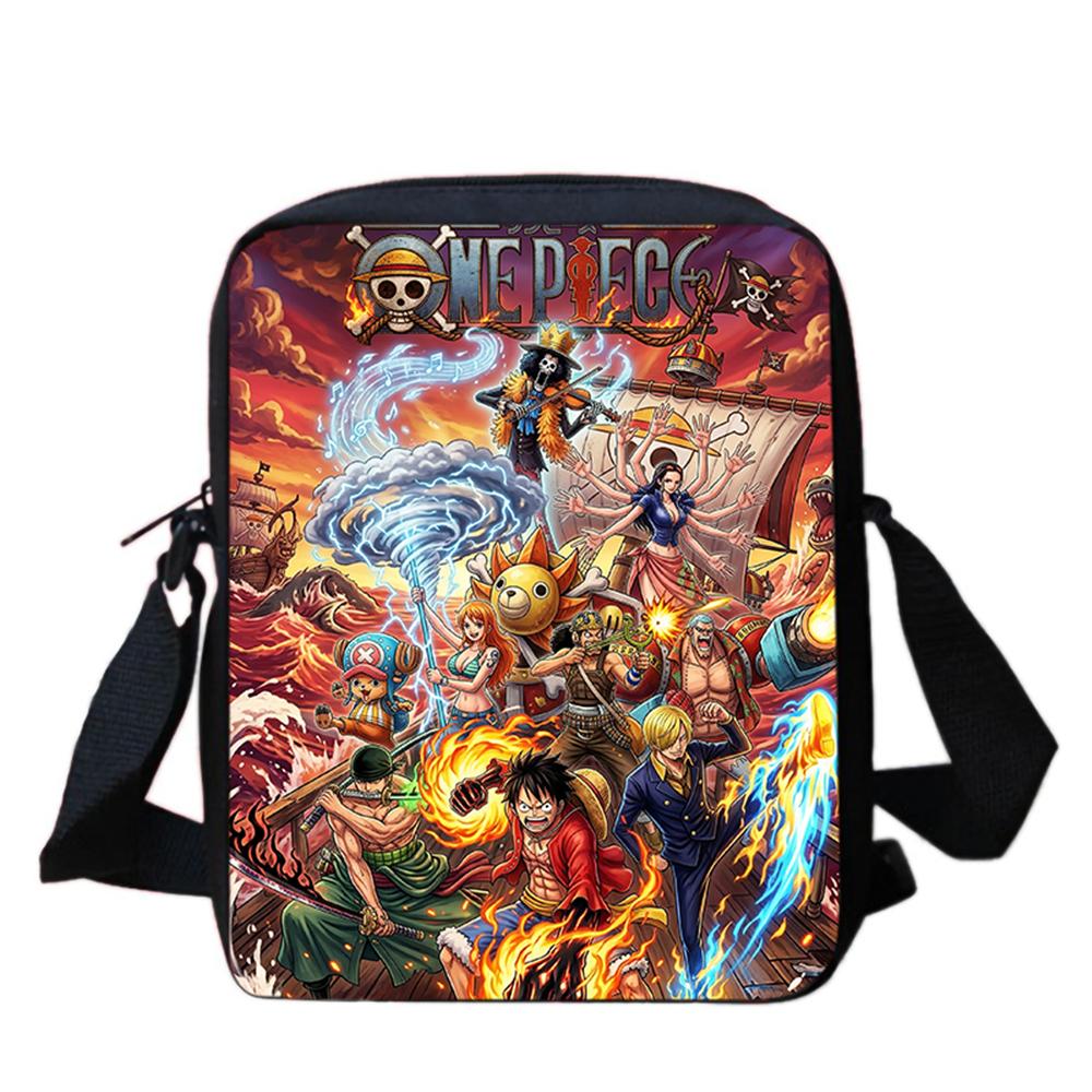 Cartoon One Piece School Crossbody Bag, Light Weight Unisex Mini Messenger Bag for Boys Girls Age 6-10 Travel Casual Daily Use