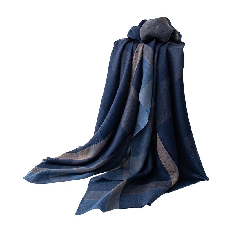 New Scarf for Women in Autumn and Winter Cashmere Scarf  High End Blue Plaid Male Couple Scarf Air Conditioning Shawl