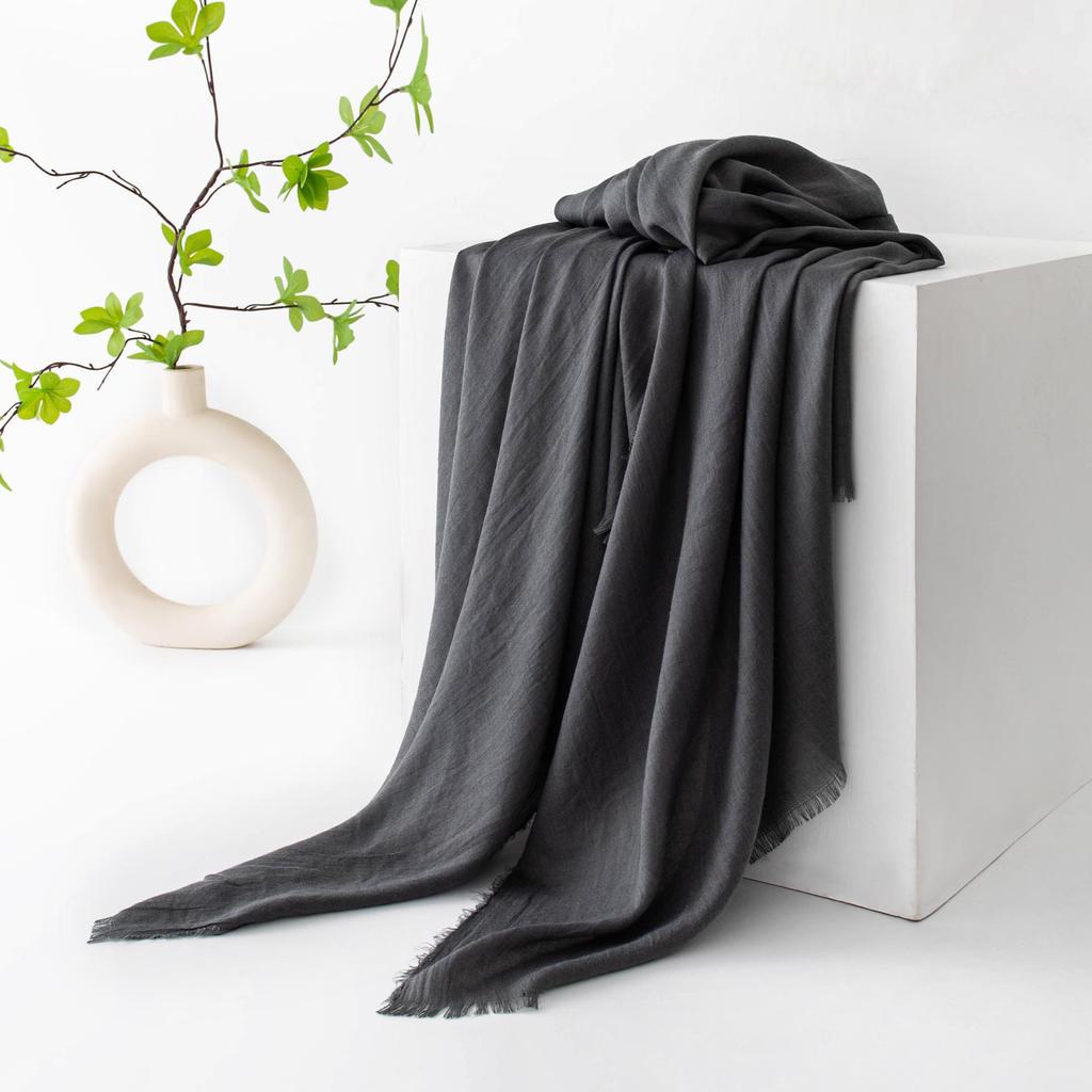 Spring & Summer Lightweight Sunscreen Shawl: Imitation Cotton-Linen, High-End Silk Gauze Scarf, Solid Color for Women
