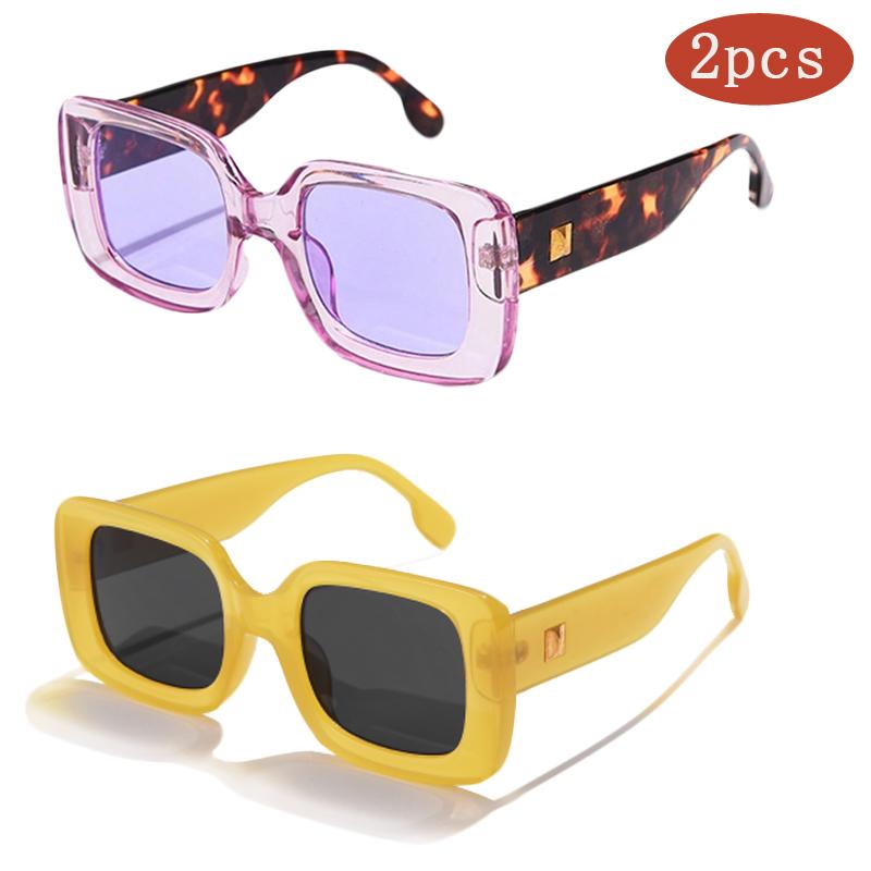 2pcs Square Brand Sunglasses Women Luxury Brand Travel Rectangle Sun Glasses Female Fashion Retro Small Eyeglasses UV400