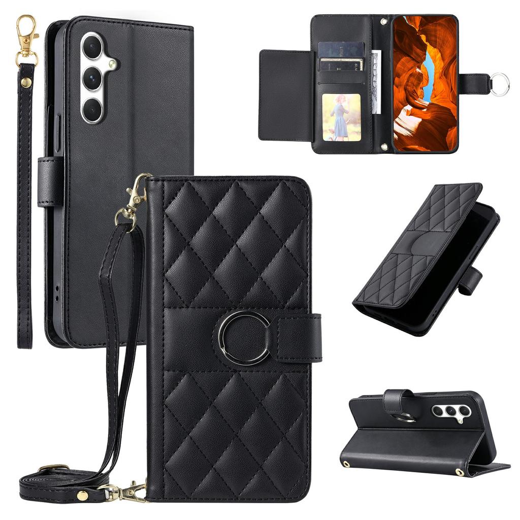 For Samsung Galaxy A25 5G (Global) (161.0 x 76.5 x 8.3mm) Crossbody Leather Case Wallet Stand Rhombus Mobile Cover