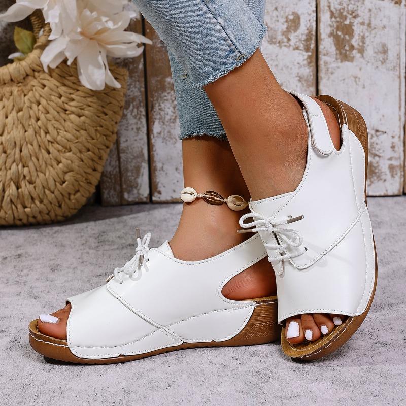2025New Open Toe  Wedge Sandals White Summer Breathable Comfortable Sandals  Buckle Female Footwear