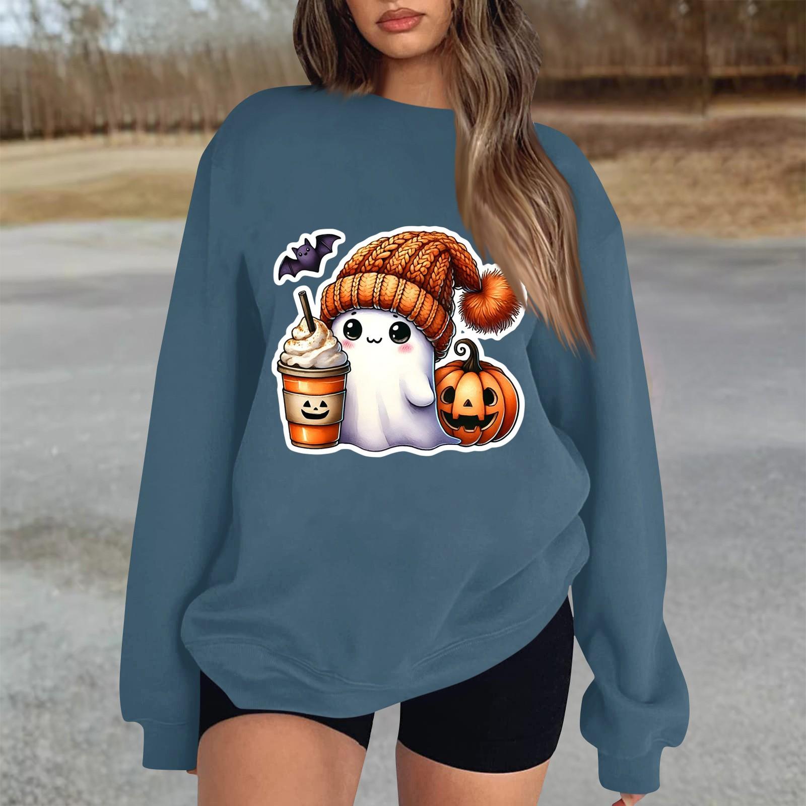 

Женский повседневный модный трикотажный спортивный топ с длинными рукавами, свободный крой, Хэллоуин XL