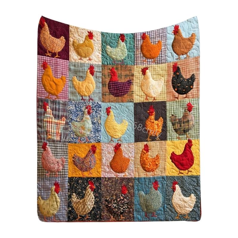 

Flannel Throw Blanket with Colorful Rooster Plaids Print For Couches Beds Chairs 6XDE 34