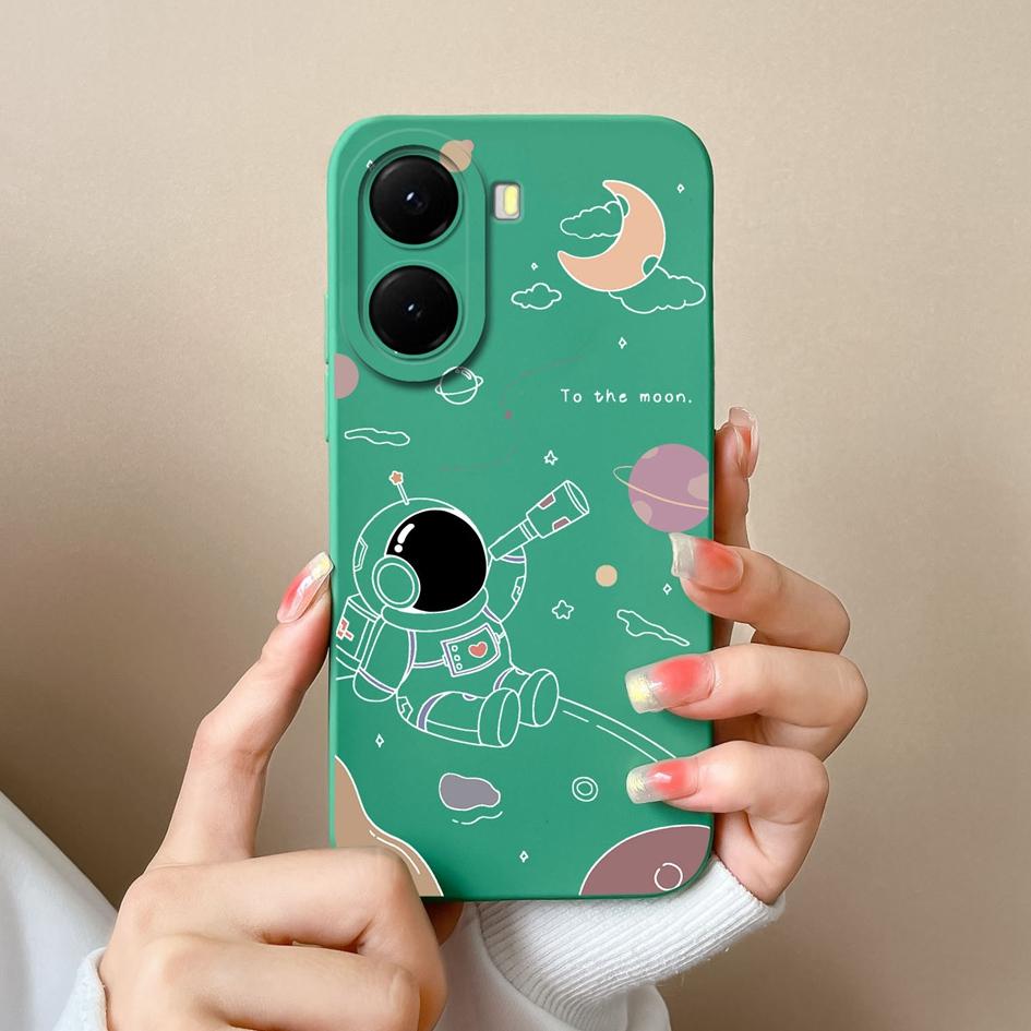 Krásný kreslený kryt s astronauty na telefon pro redmi 10 11 12 13 14C 14R měkký čtvercový tekutý silikonový protiskluzový kryt pro redmi 10 11 12 13 14C 14R
