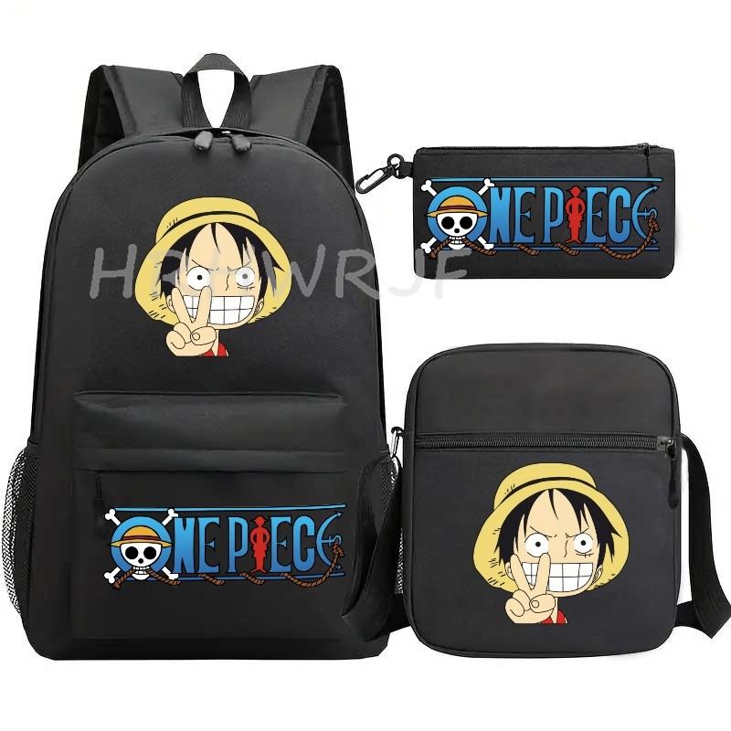 Anime ONE PICEC Backpack Monkey D Luffy Capacity Casual Student SchoolBag 3pcs Lightweight Women Men Travel Casual Mochilas