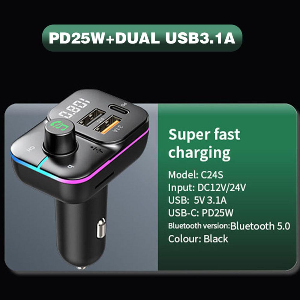 Car Fast Charge Bluetooth 5.0 FM Transmitter Dual USB Type C Player Music Handsfree with Color Aperture For IPhone Huawei Xiaomi