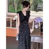 Black Lace Splicing Sexy Floral Dress Women's Summer New Vacation French Temperament V-neck Dress