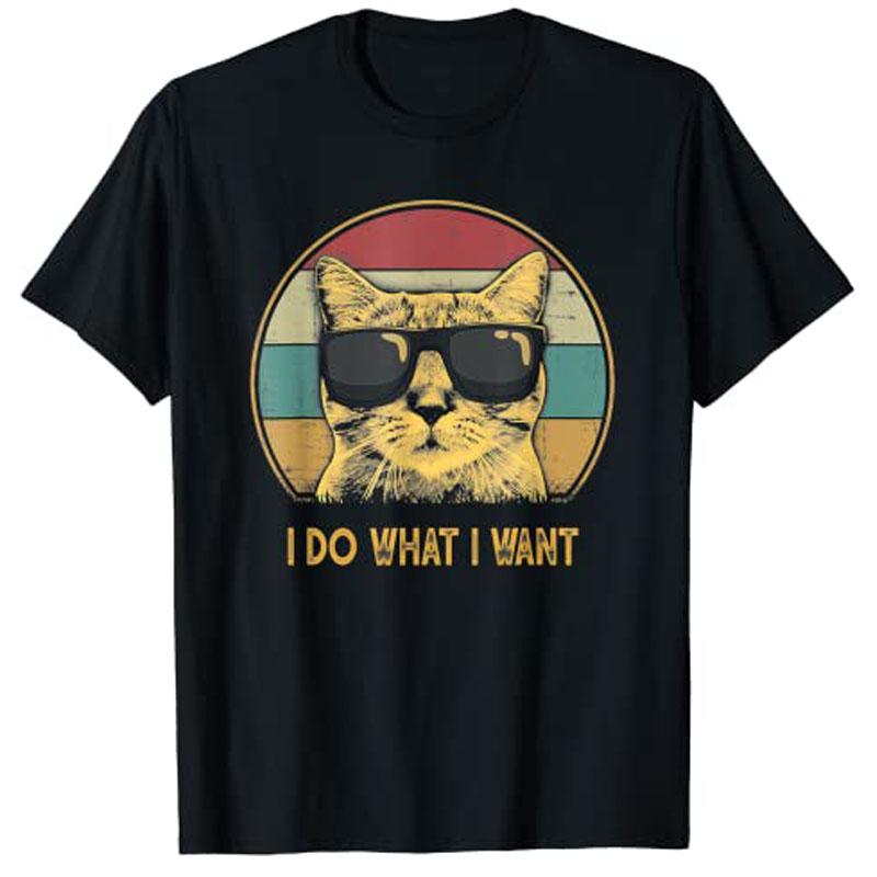 Retro Ich Mache Was Ich Will Katze Lustiger Katzenliebhaber T-Shirt Damen Mode Tee Tops Y2k Vintage Kätzchen Grafik Damen Kleidung Persönlichkeit