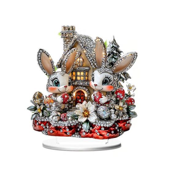 

Yousheng Easter Bunny Acrylic Table Sign 2D Flat Eggs Flower Rabbit Decoration Home Living Room Valentine s Day Holiday Party Tabletop Ornament C