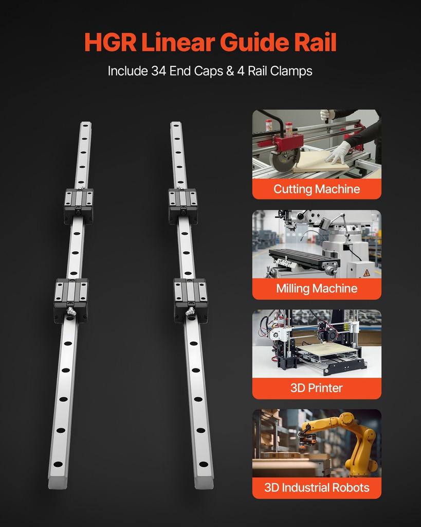 Linear Rail Guide Kit, HGR20, 2Pcs 1000 mm (39.4 inch) Linear Motion Rails and 4Pcs Bearing Slide Blocks, Anti Rust and High Precision Kit, for DIY,