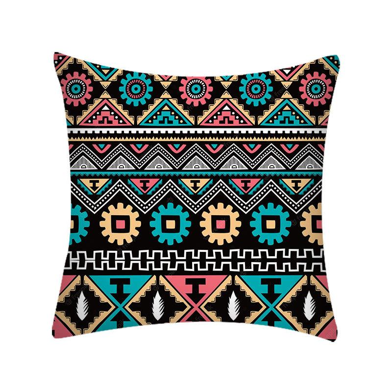 Bohemian Colorful Geometric Peach Skin Pillow Cover Retro Ethnic Style Cushion Cover Cushion Home