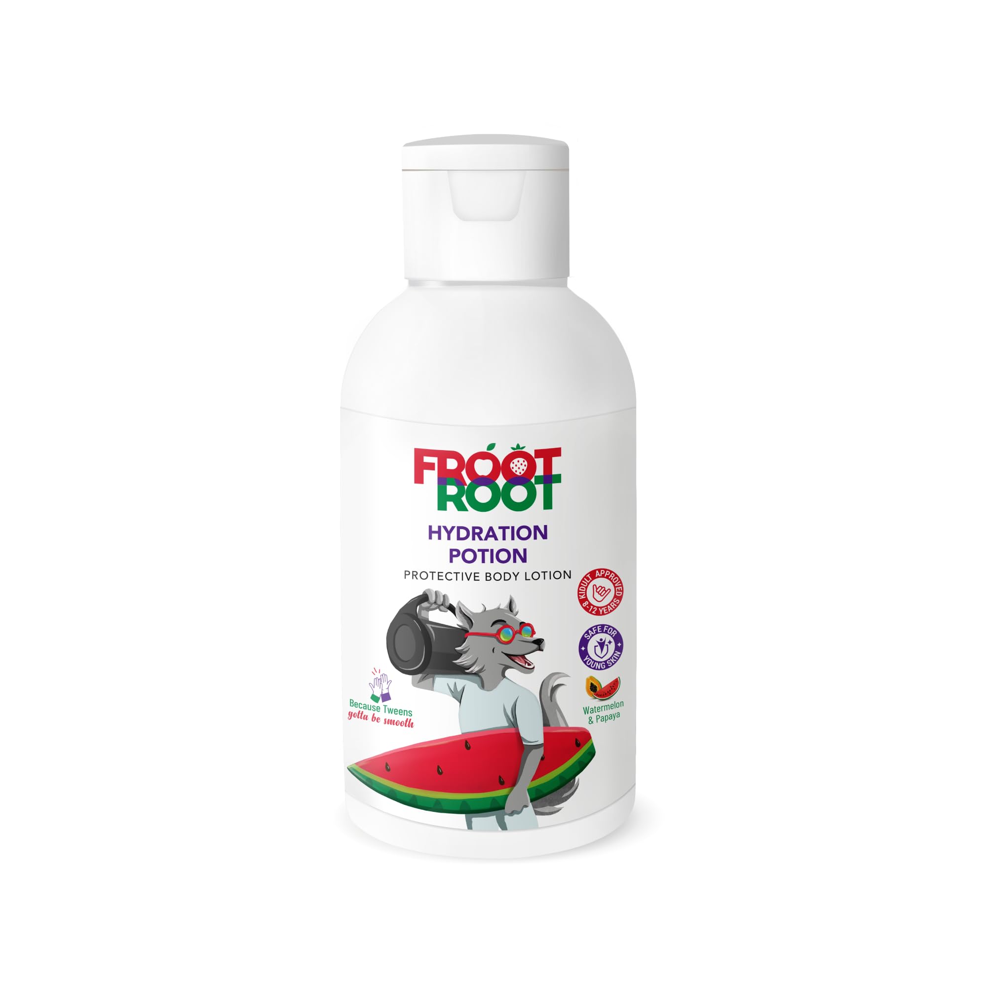 

Froot Root Hydration Potion,Body Lotion for Kids and Tweens for summer,with Papaya,Watermelon, Aloe Vera, Saffron, Jasmine,Lotus,100 ML