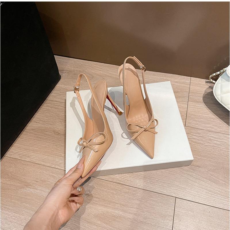 2 New spring and autumn pointed bow ultra-fine heel nude high heels femininity advanced not tired feet black