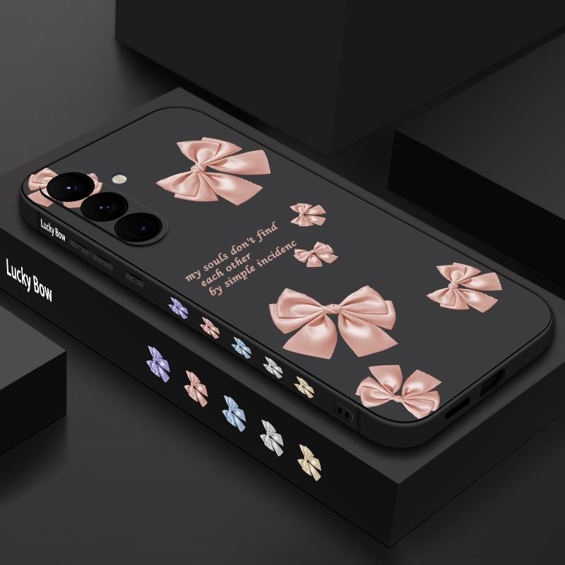 Pink Bow Print Soft TPU Case For Samsung Galaxy S25 S24 S22 S23 Ultra S24 FE A55 A53 A54 A35 A15 A16 A36 5G Silicone Phone Cover