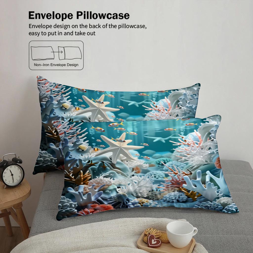 Ocean Coral Reef Bedding Set Blue Sea Life Print Bedding With Duvet Cover  Pillowcases For Bedroom